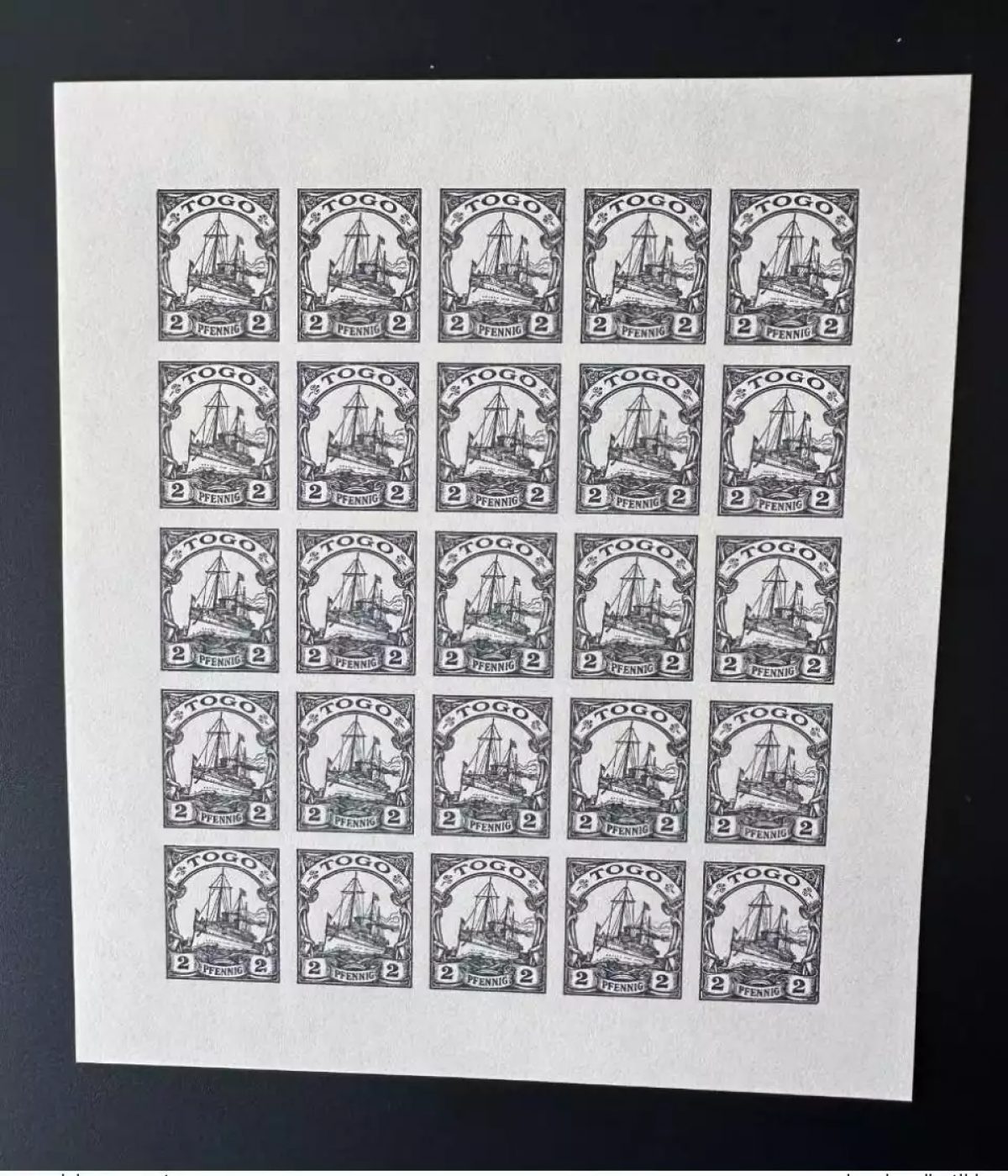 Togo 1900 2 Pfennig SMS Hohenzollern Schiff Ship Bateau Proof ND planche