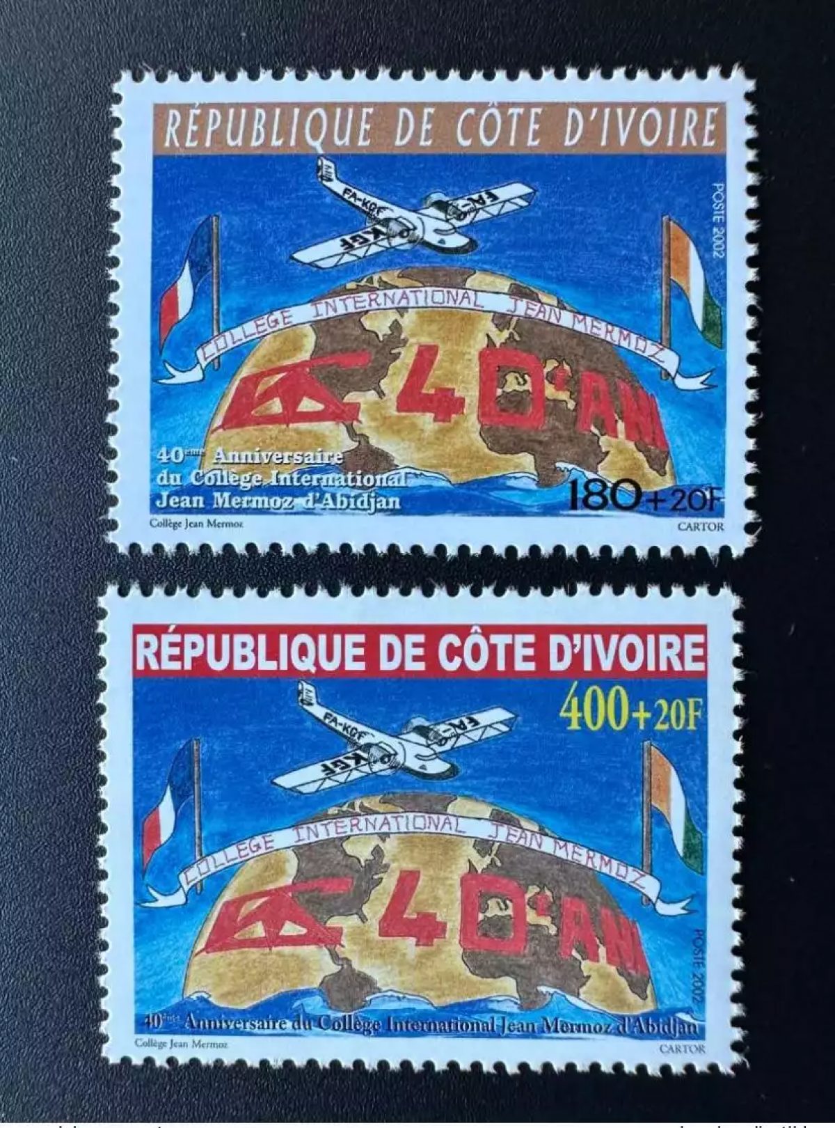 Ivory Coast 2002 Mi. 1291 - 1292 Collège Jean Mermoz Avion Airplane