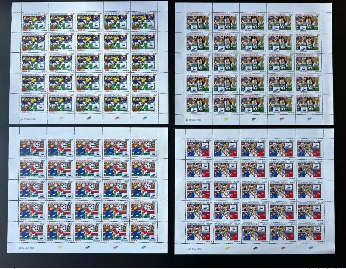 Sénégal 1998 Mi. 1559 - 1562 FIFA Football Coupe Monde 98 France Footix planche