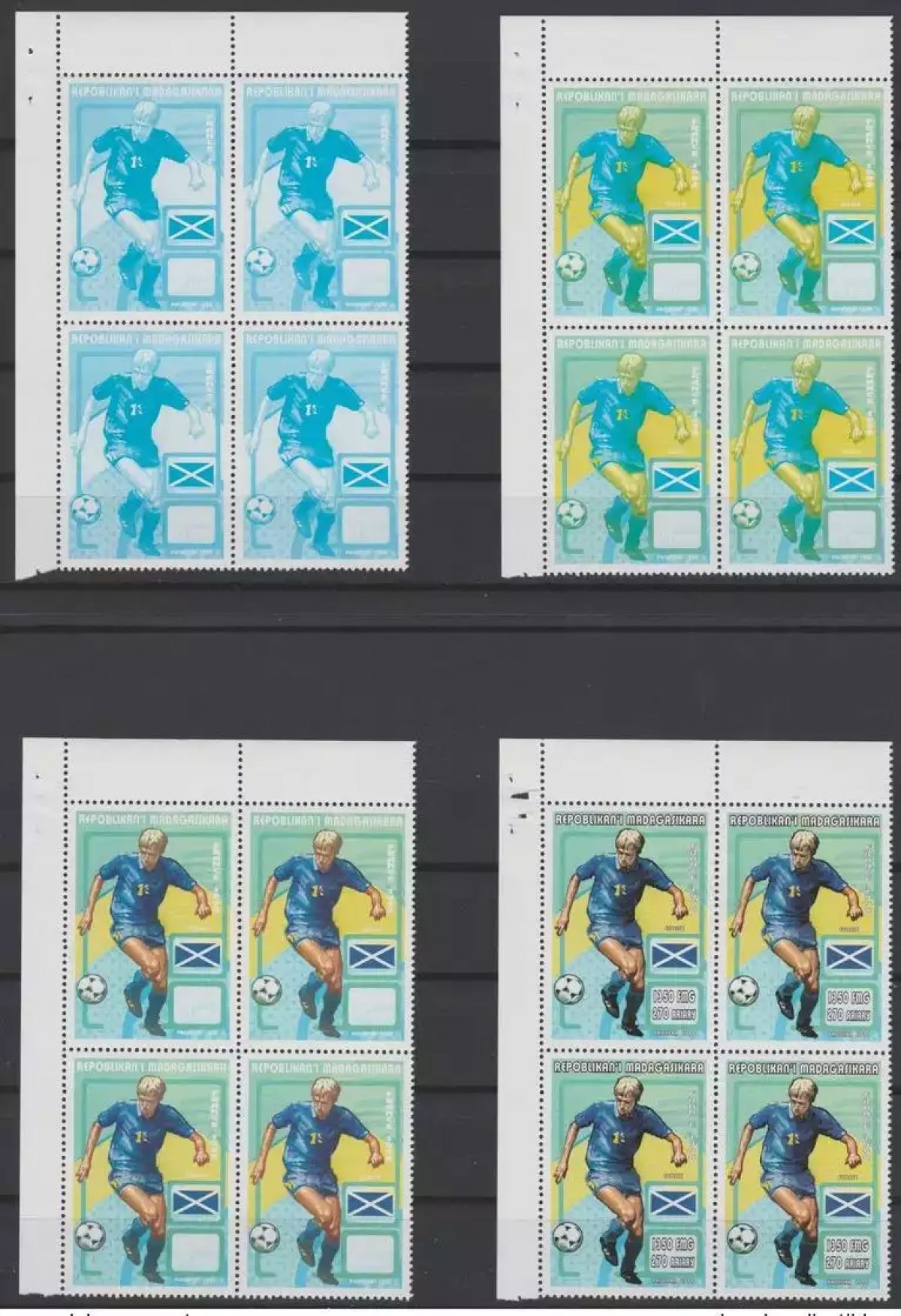 Madagascar 1998 Mi. 1956 Bloc de 4 Essai couleurs proofs FIFA  France Football