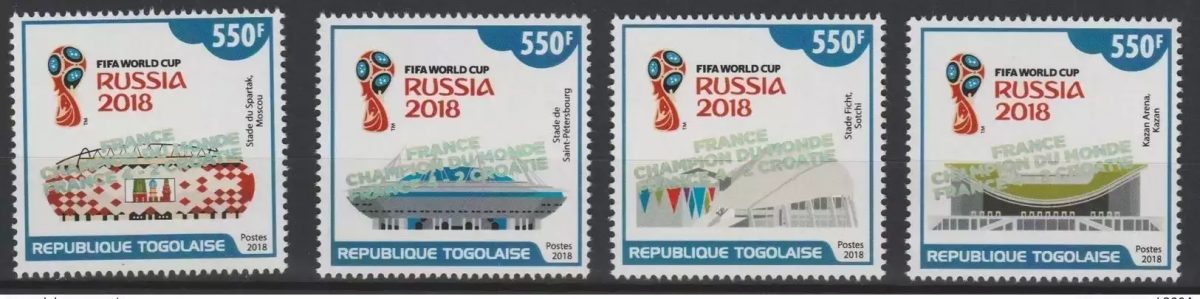 Togo 2018 Mi. ? surch. set FRANCE CHAMPION FIFA Coupe Monde Russie Football
