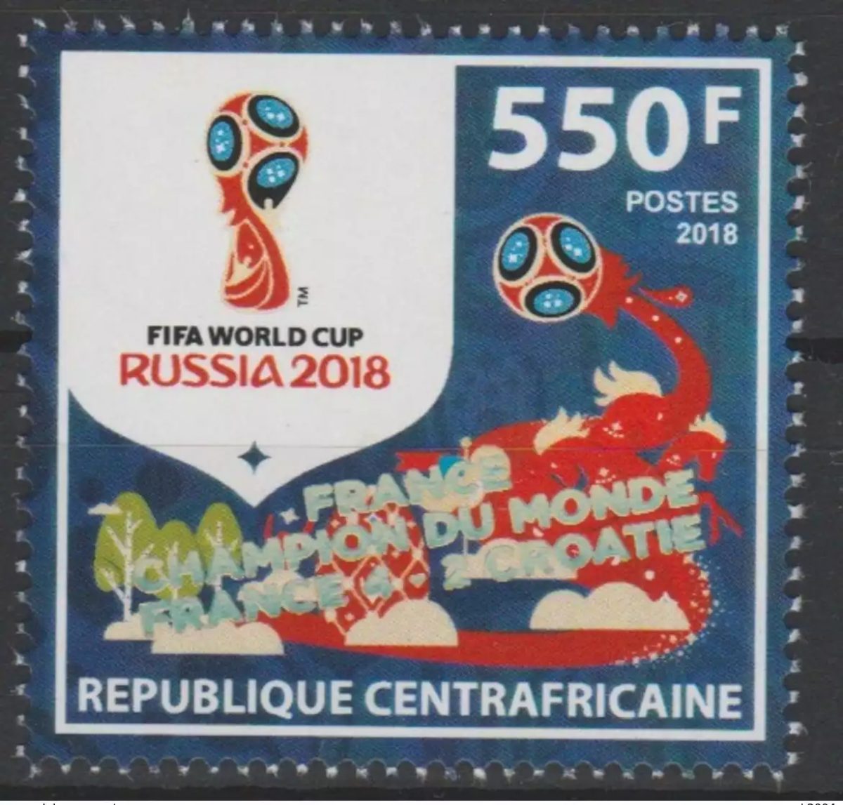Zentralafrika 2018 Aufdr. (I) FRANCE CHAMPION FIFA WM Russland Fußball