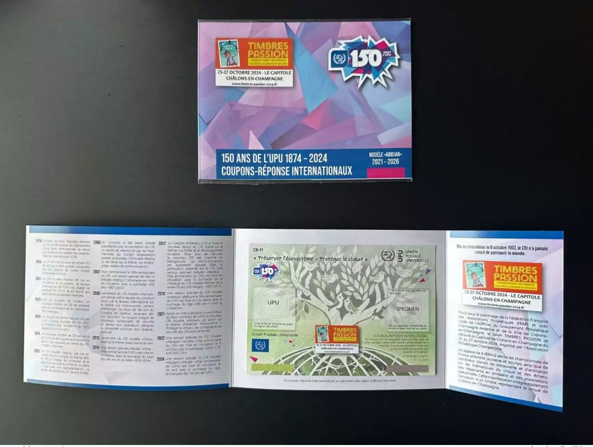 Spécimen folder Timbres Passion 2024 UPU Abidjan 150 ans Coupon IRC CRI 350 ex