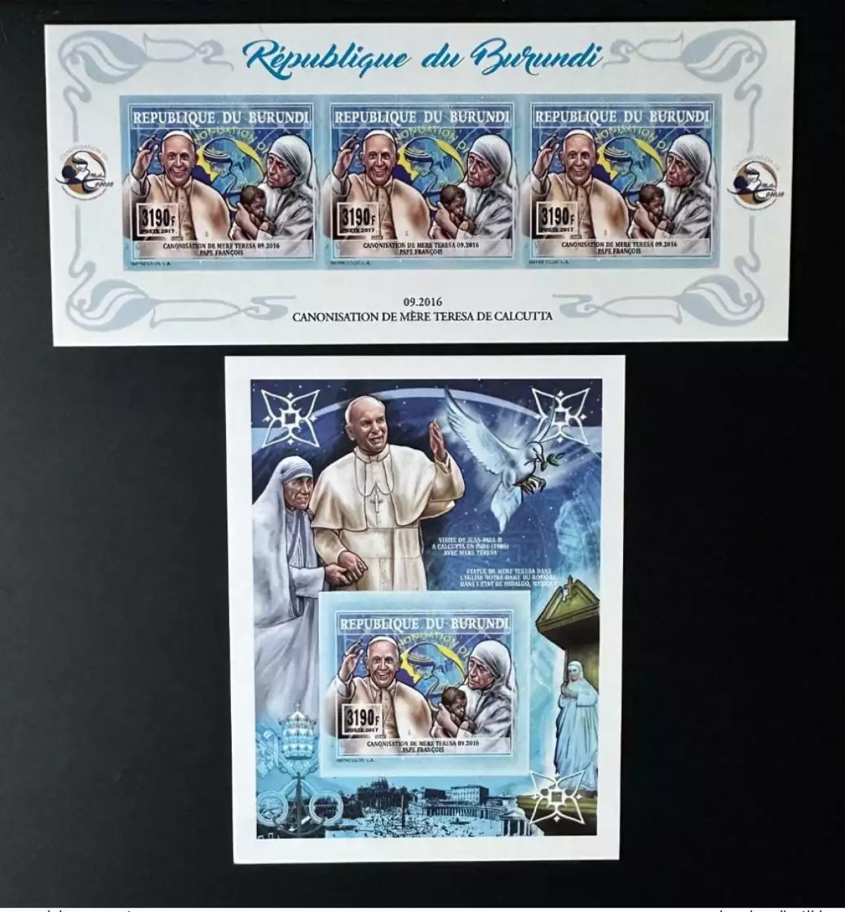 Burundi 2017 Mi. ? ND Mère Teresa Pape Jean Paul II Pope Paul Franciscus