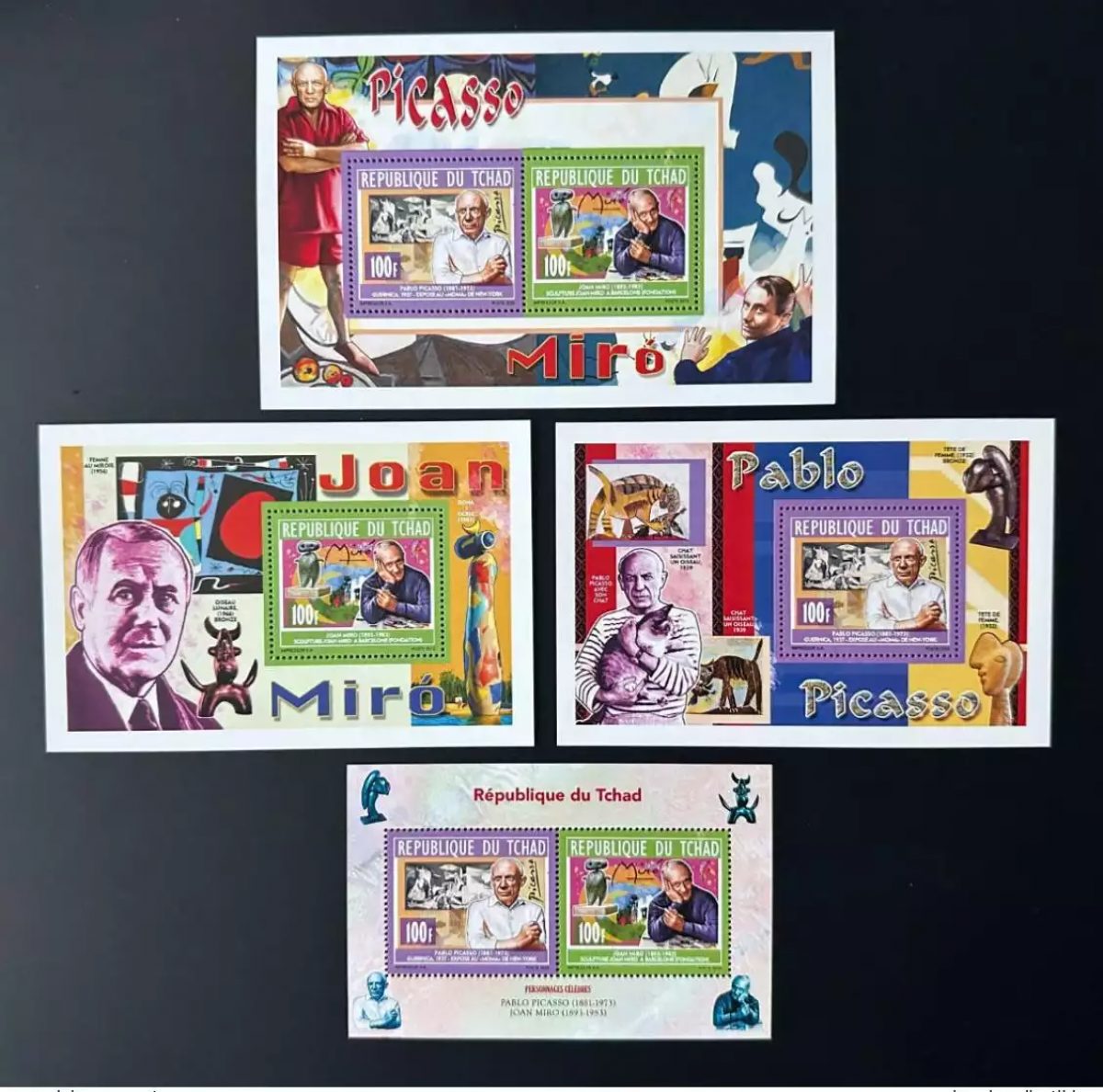 Tchad 2013 Mi. 2672 - 2674 Bl. 541 - 542 Art Pablo Picasso Juan Miro Chat Cat