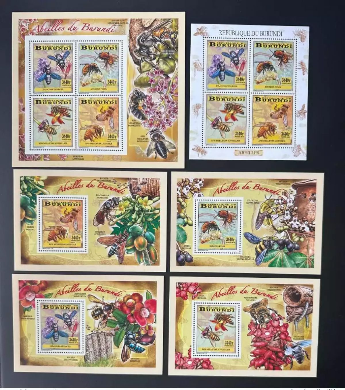 Burundi 2014 Mi. 3357 - 3360 Bl. 407 410 Bees Bienen Fleurs Flowers