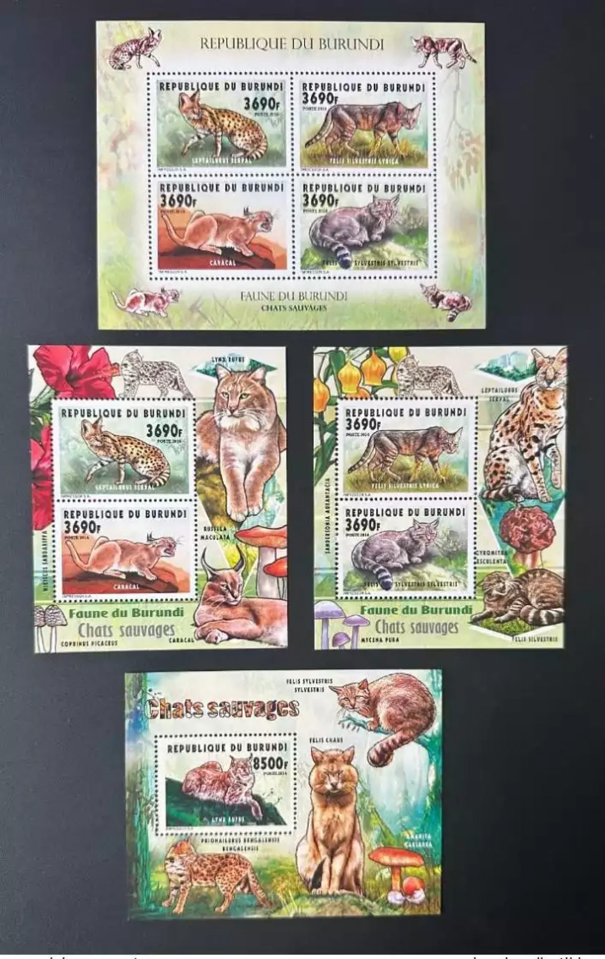 Burundi 2014 Mi. 3431 - 3434 Bl. 451 453 Wild Cats Katzen wildlife