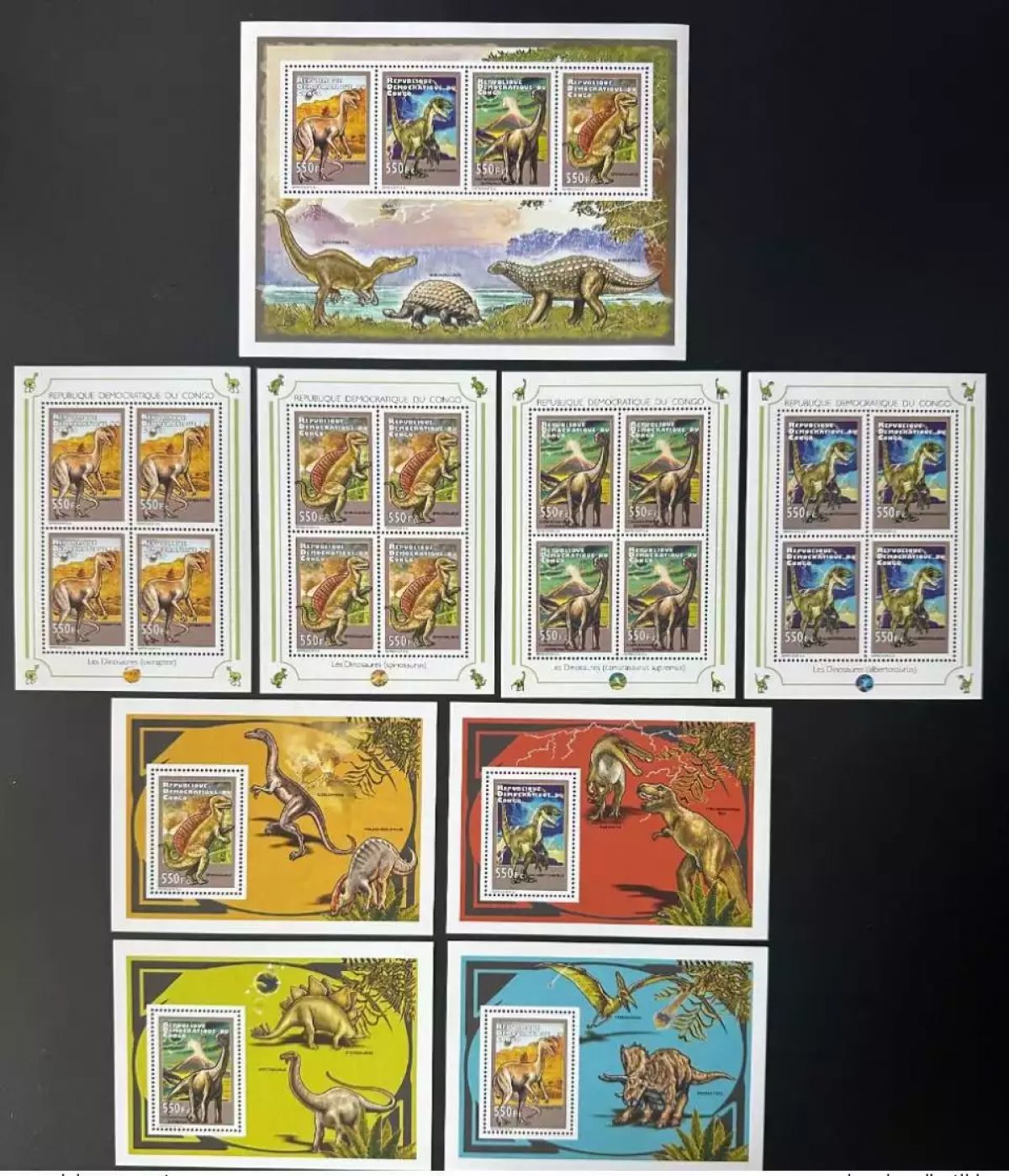 Congo 2012 Mi. 2084 - 2087 Bl. 426 - 429 Dinosaures Dinosaurs Prehistoric