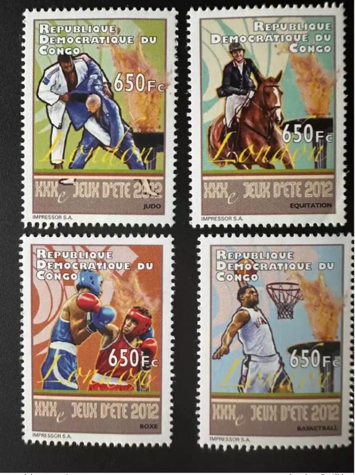 Congo 2012 Mi. 2096 - 2099 Jeux Olympiques London Judo Basketball Cheval Horse
