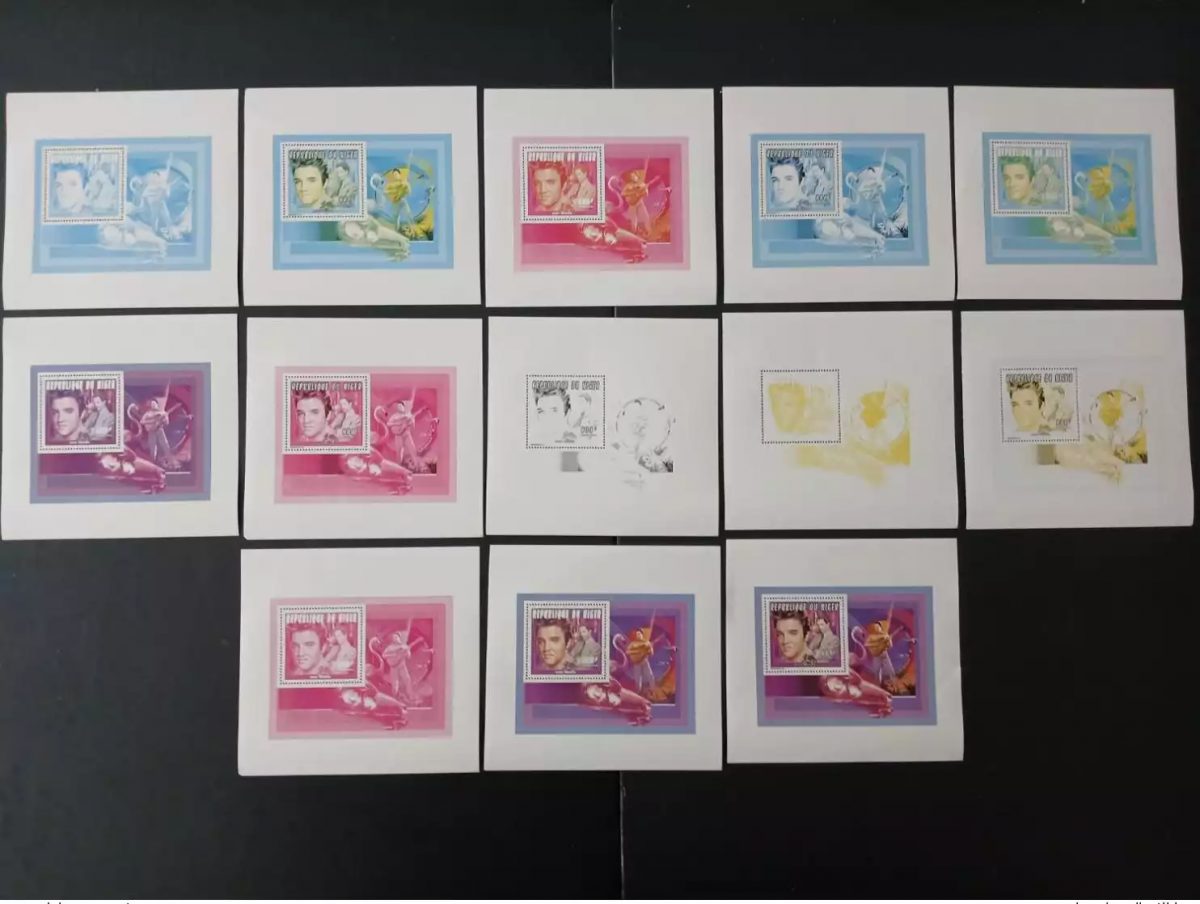 Niger 1996 Mi. 1197 (Bl). color tests Elvis Presley Cadillac flamingo