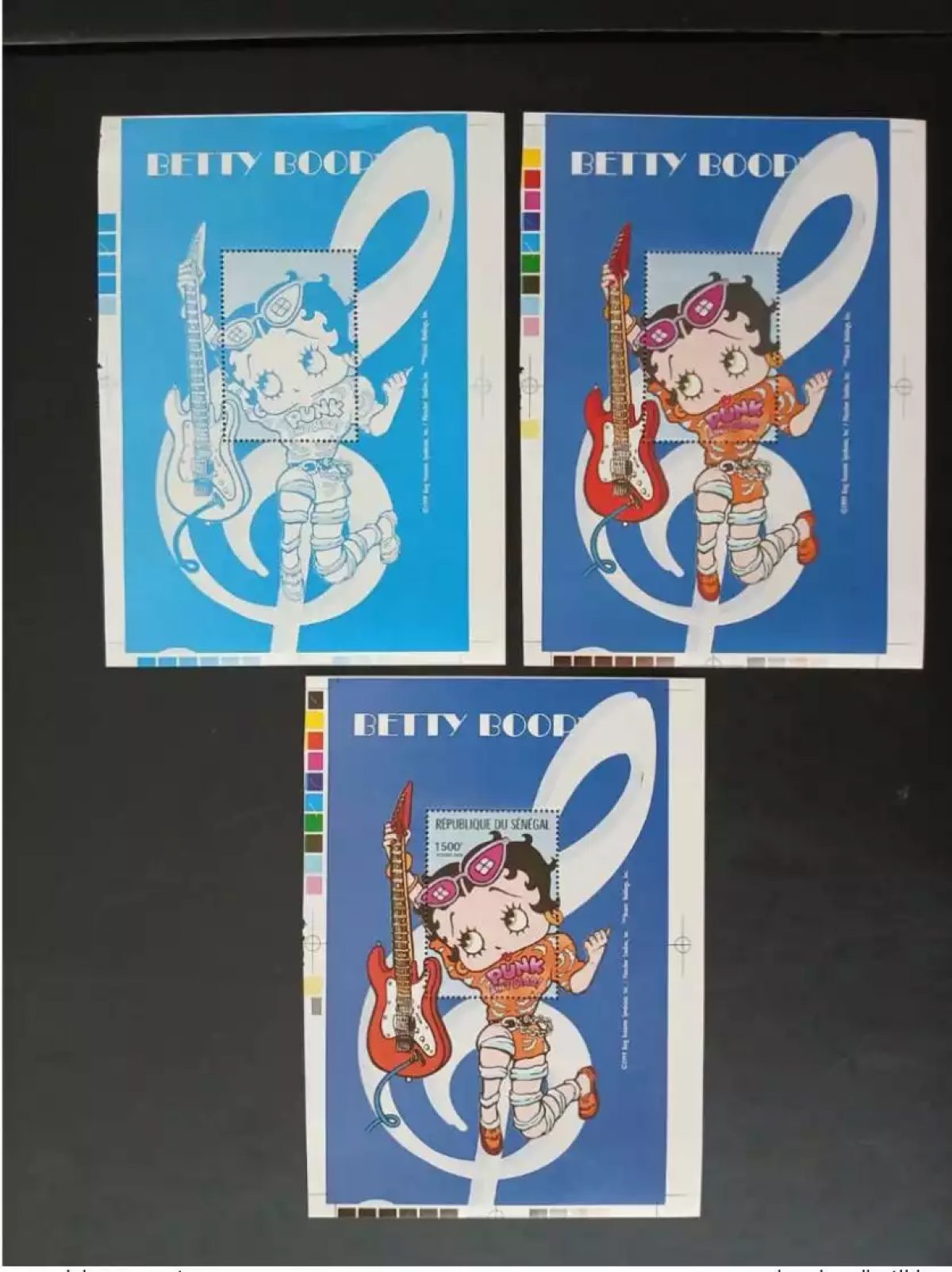 Sénégal 1999 Mi. Bl. 99 essais couleur Betty Boop Cartoon Guitare  Musique