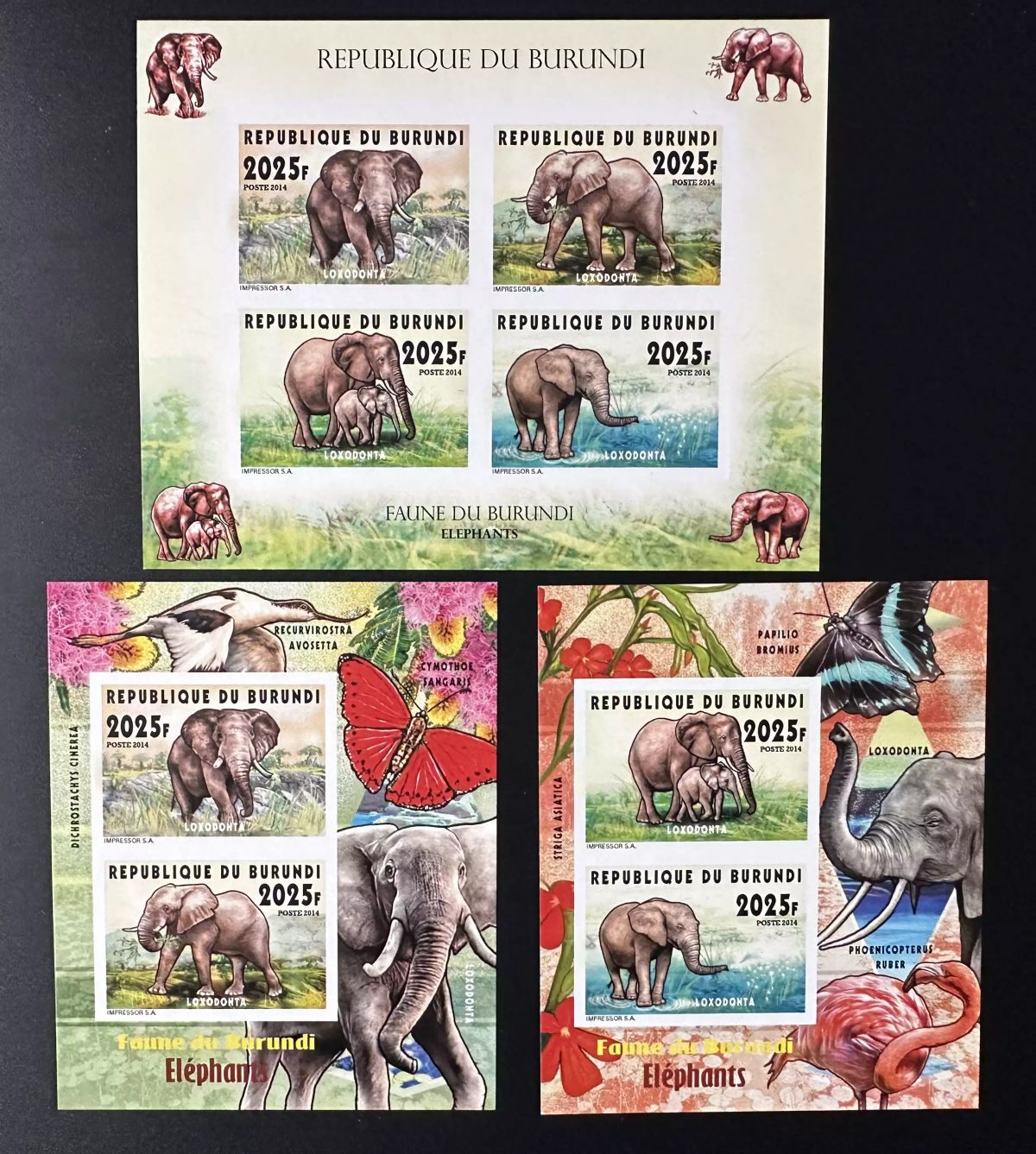 Burundi 2014 Mi. 3397 - 3400 Bl. 437 438 IMPERF Elephants Flamingo Butterfly
