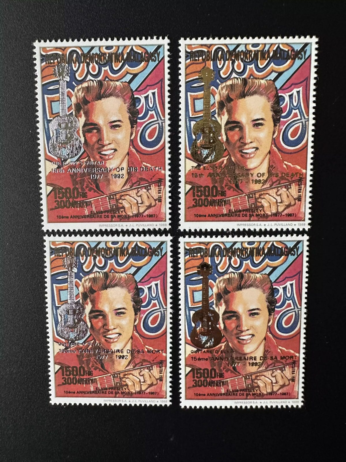 Madagascar 1993 Mi. 1561 Iab IIab Gold silver ovpt Elvis Presley Music Death
