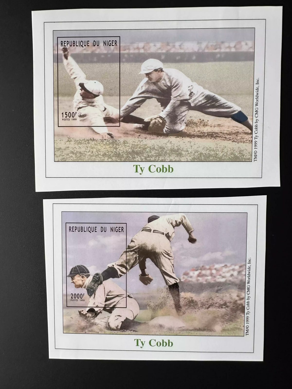 Niger 1999 Mi. Bl. 120 - 121 Photo proof essais photo Ty Cobb Base-ball Baseball