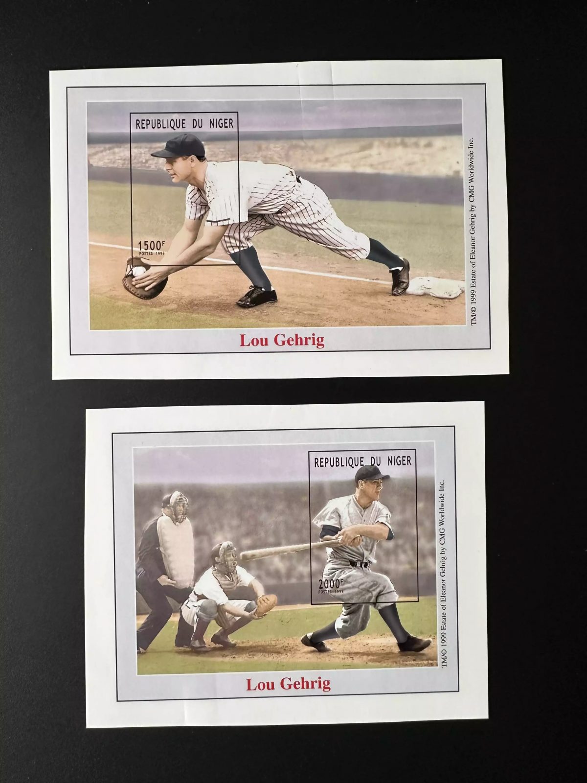 Niger 1999 Mi. Bl. 118 - 119 Photo proofs essais photos Lou Gehring Baseball