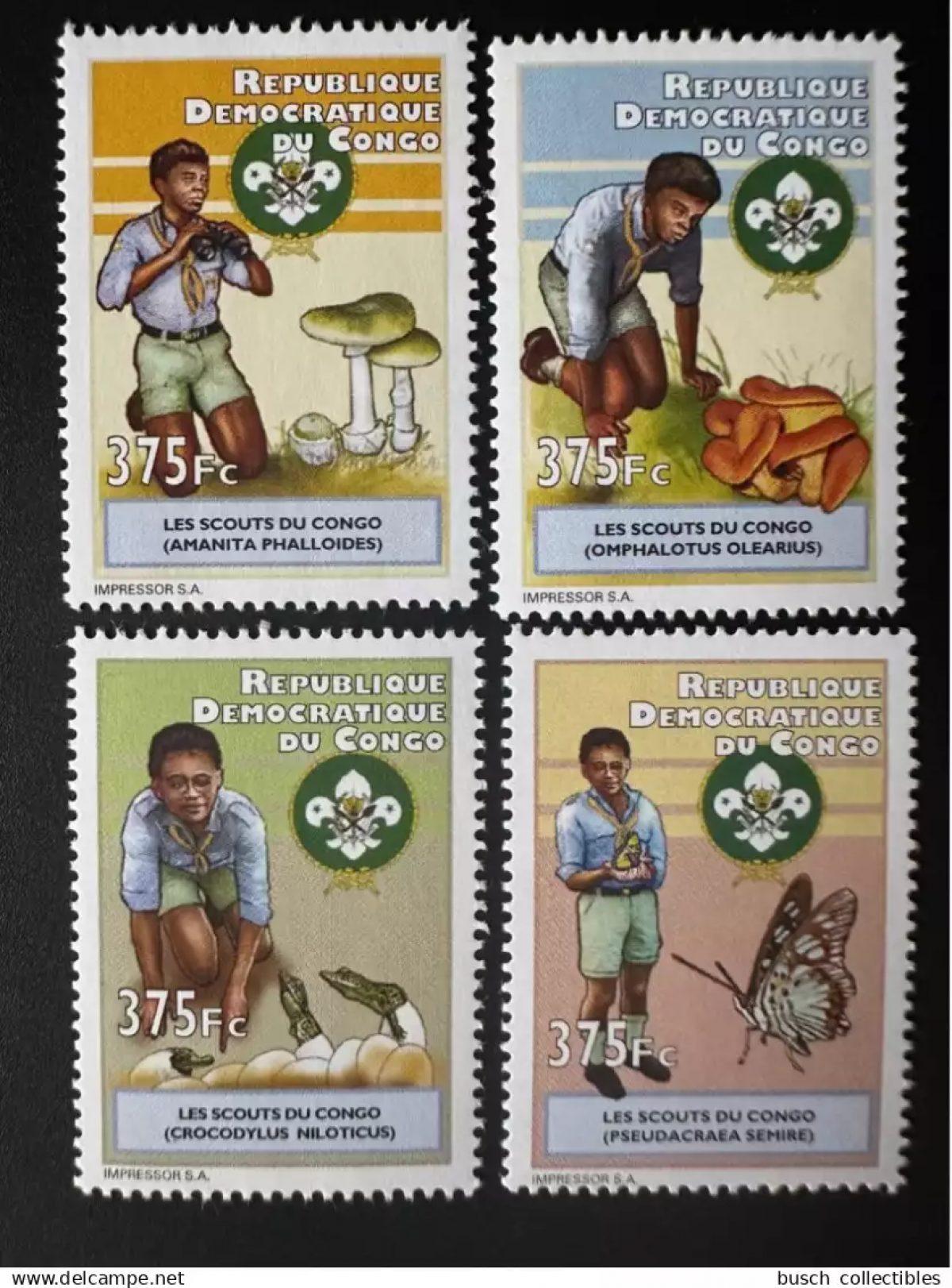 Congo 2012 Mi. 2072 - 2075 Scouts Scoutisme faune Mushrooms Champignons Papillon