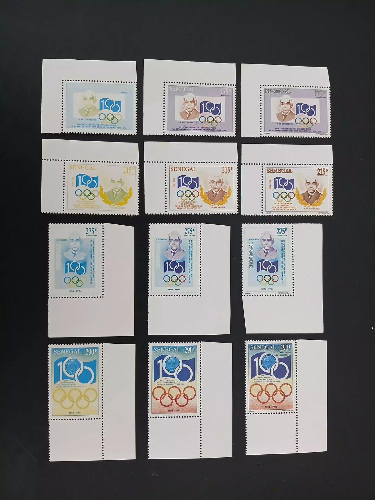 Sénégal 1994 Mi. 1342 - 1345  essais couleur Pierre de Coubertin Jeux Olympiques