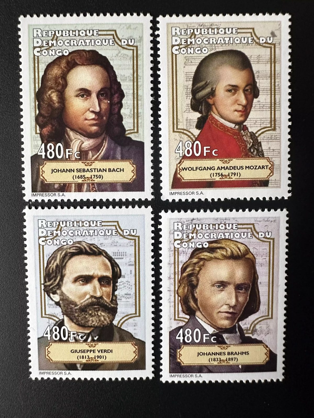Congo Kinshasa 2012 Mi. 2146 - 2149 Musiciens Compositeurs Mozart Verdi Bach