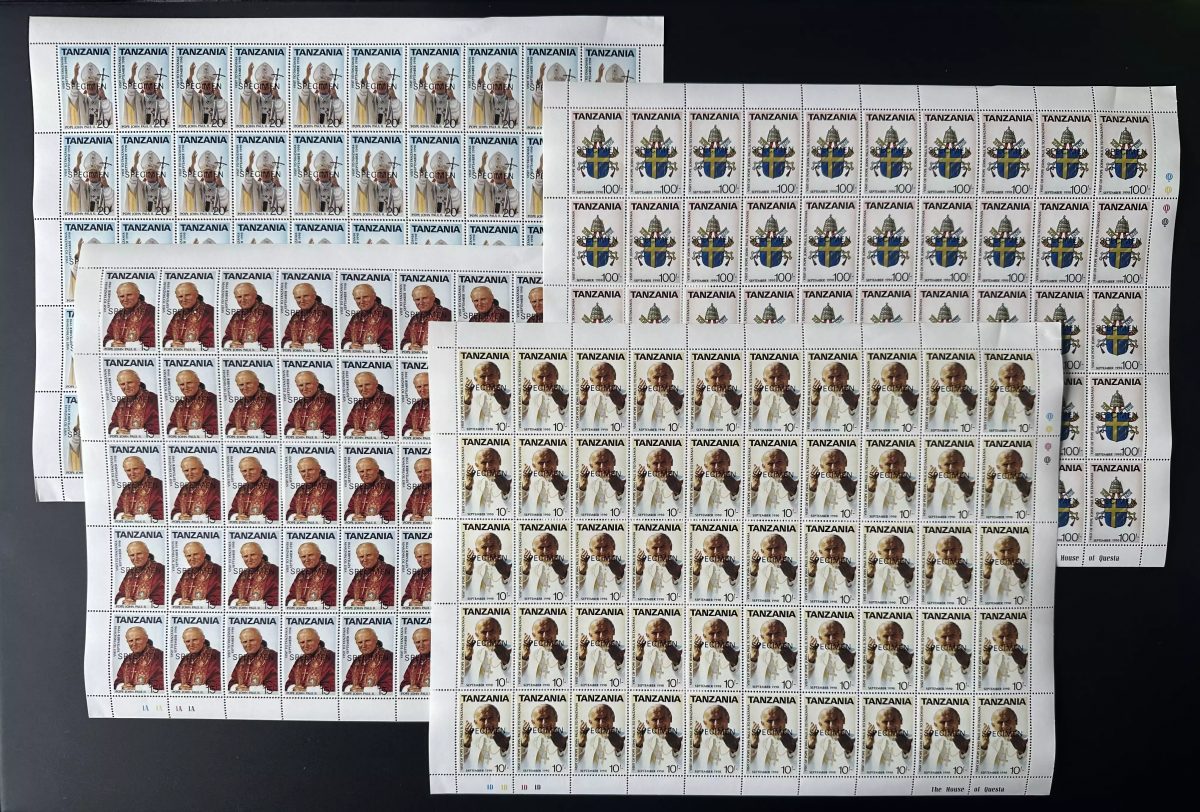 Tanzania 1990 Mi. 694 - 697 SPECIMEN sheet planche Pape Jean Paul II Pope John