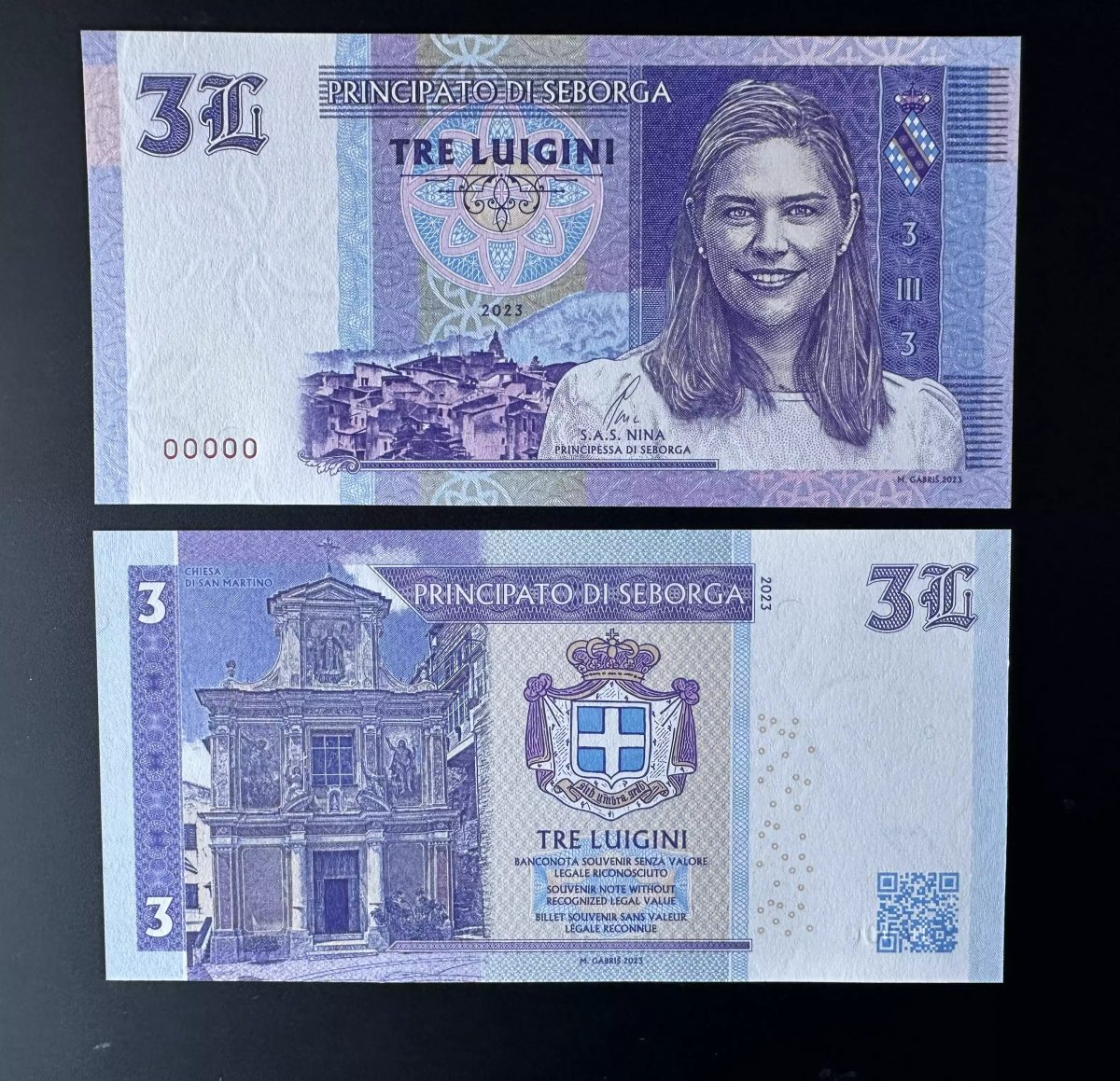 2024 Matej Gabris 3 Luigini Principato di Seborga 00000 Principessa Nina ESSAY