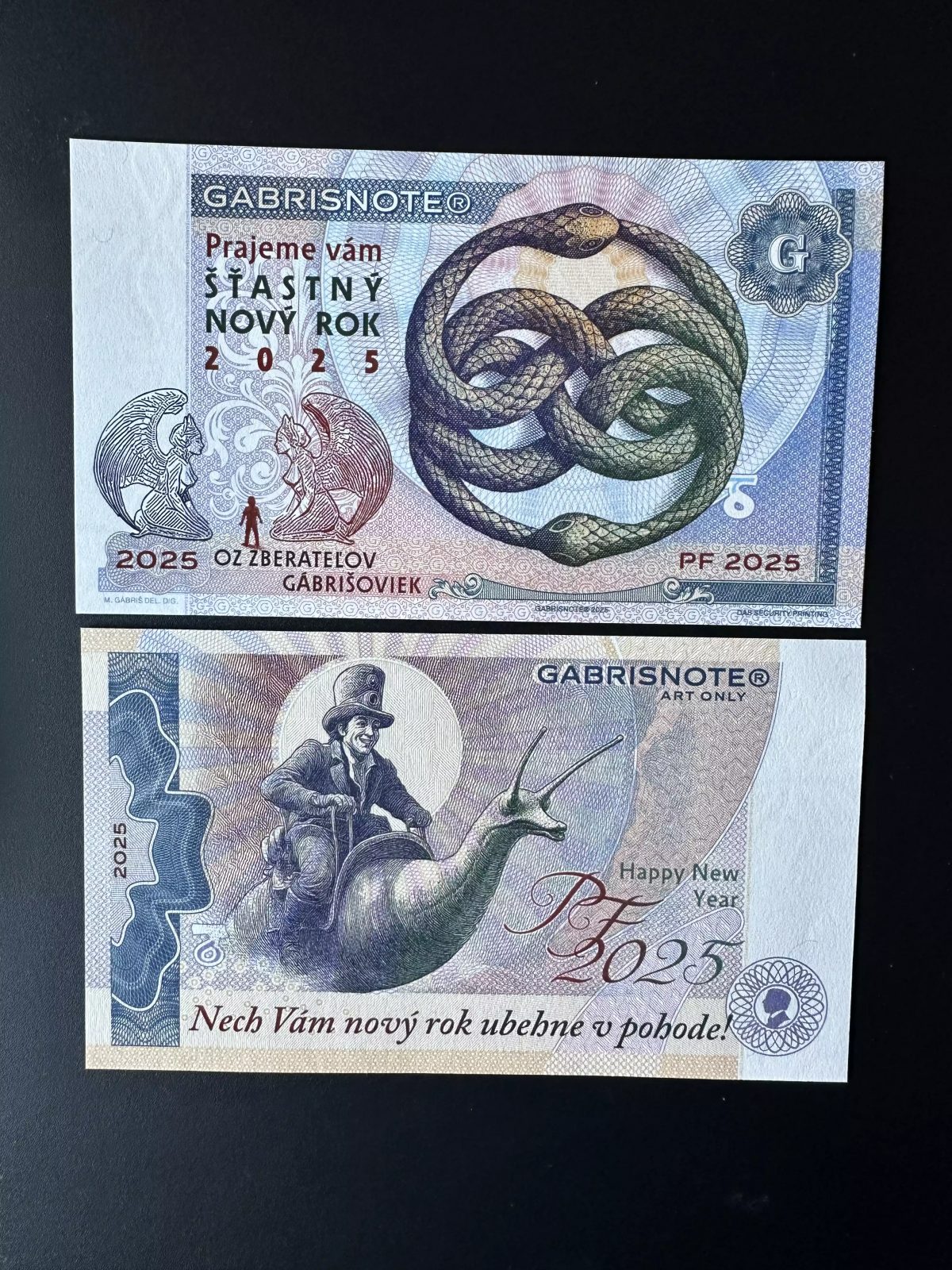 2025 Matej Gabris PF Happy New Year escargot snail Schnecke UNC SPECIMEN ESSAY