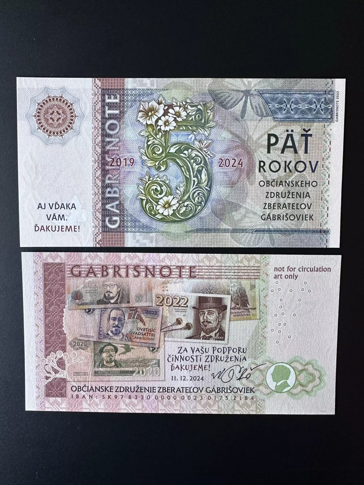 2024 Matej Gabris 2019 5 Jahre Dakujeme Danke UNC SPECIMEN ESSAY