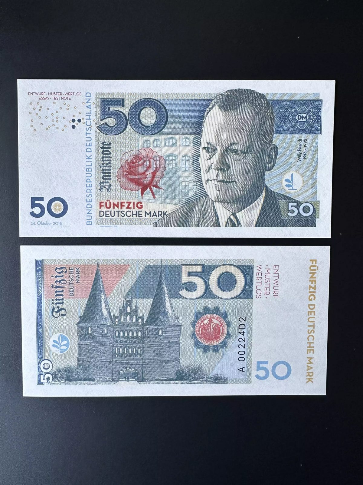 2018 Matej Gabris 50 Deutsche Mark Willy Brandt UNC SPECIMEN ESSAY Tirage limité