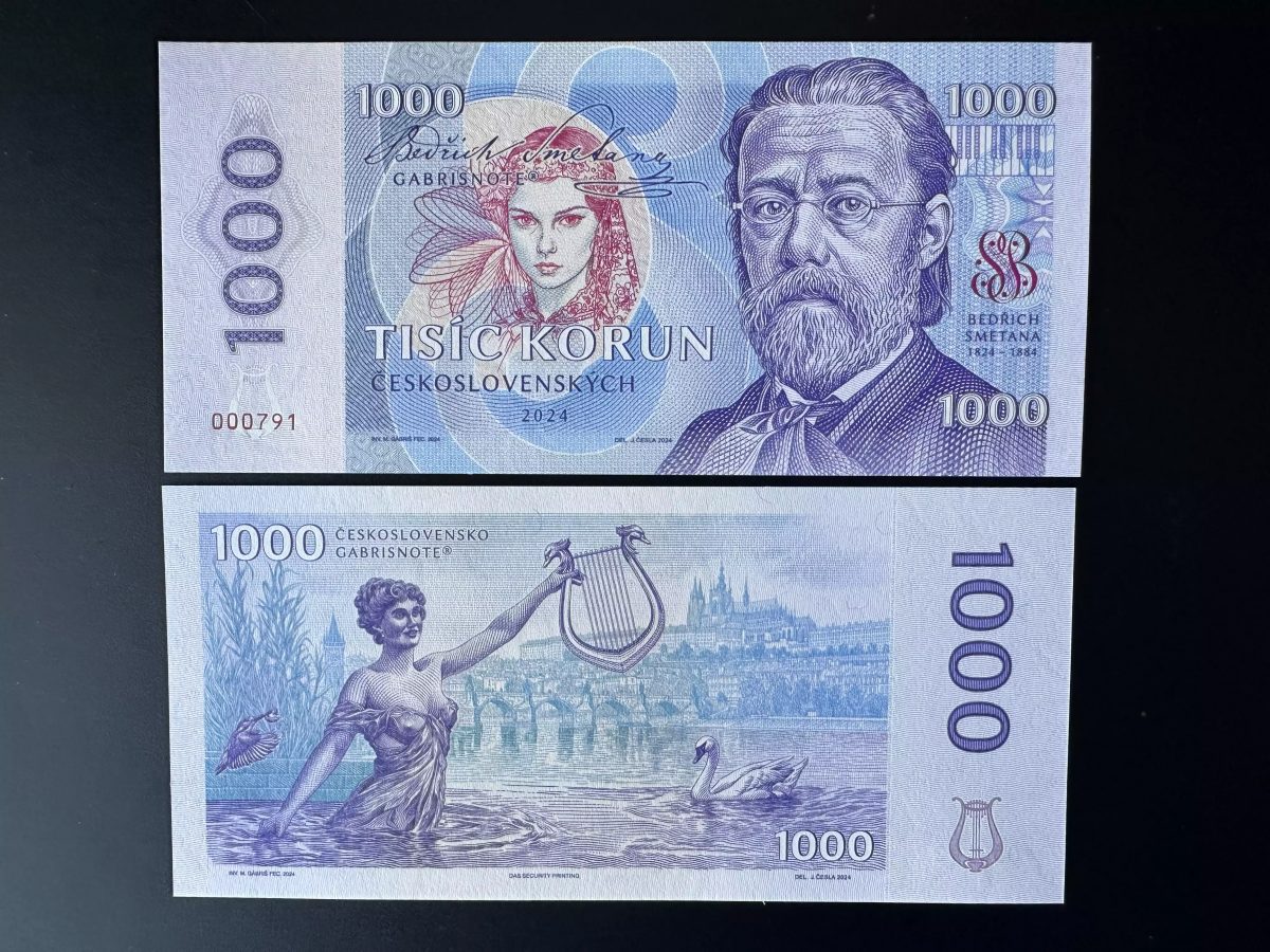 2024 Matej Gabris 1000 Korun Bedrich Smetana Praha UNC SPECIMEN ESSAY