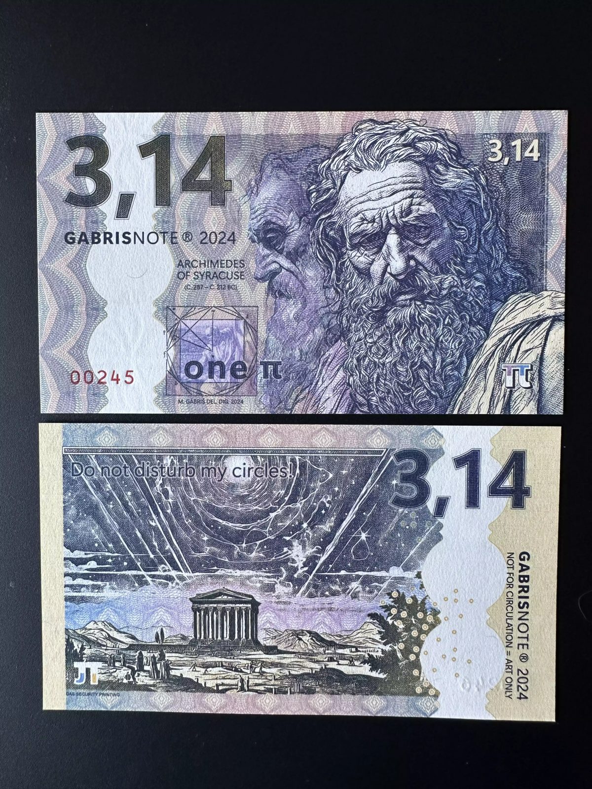 2024 Matej Gabris 3,14 Gabrisnote Archimedes Syracuse Archimède Pi SPECIMEN