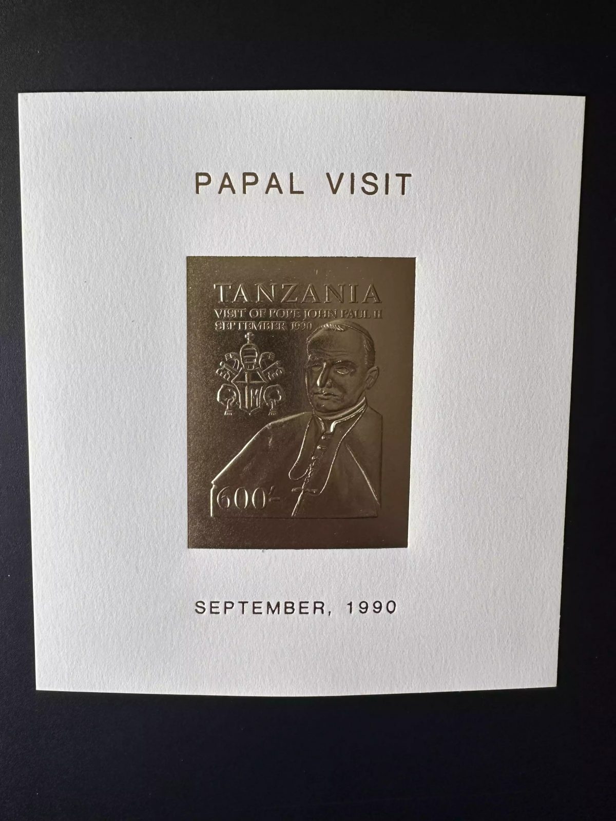 Tanzania 1990 Mi. Bl. ? S/S Gold Pape Jean Paul II Papst Pope John Papal visit