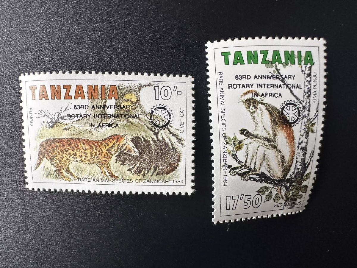 Tanzania 1988 Mi. 459 - 460 surchargé Animal Zanzibar civet singe Rotary Club