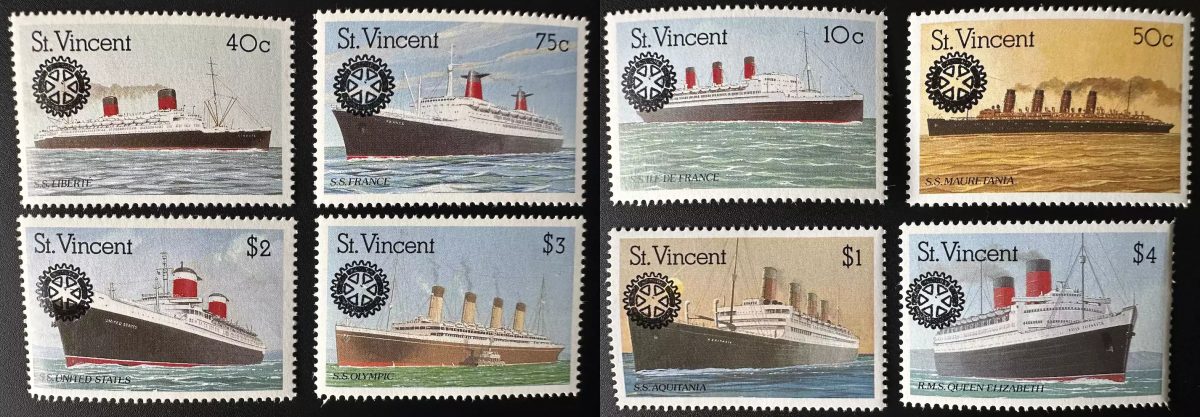 St. Vincent 1990 Mi. 1545 - 1554 surchargé Rotary Club International Paquebots