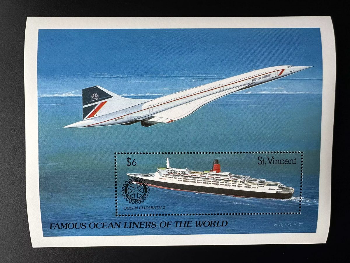 St. Vincent 1990 Mi. Bl. 105 surchargé Rotary Club Concorde Queen Elizabeth 2