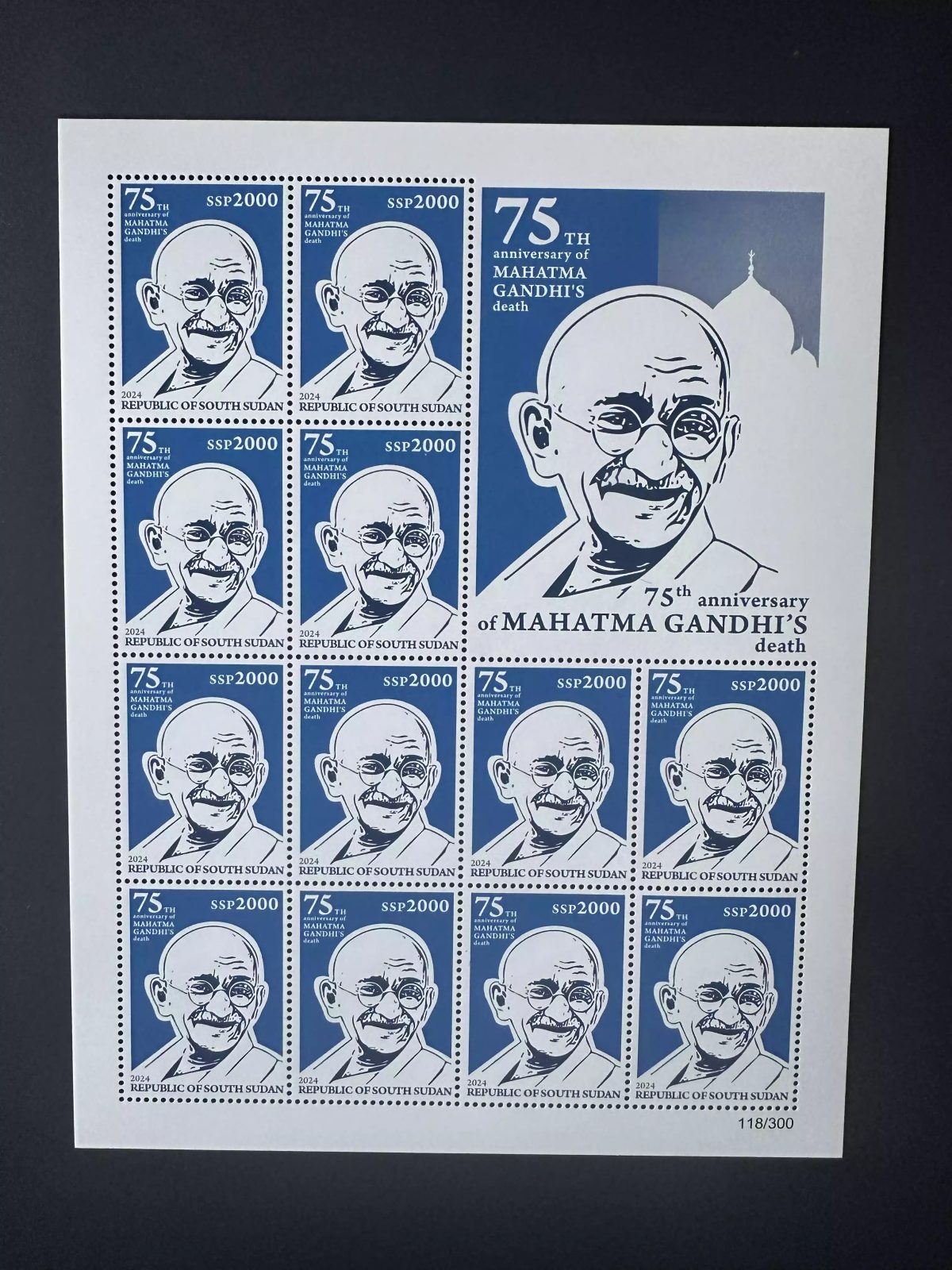Sud-Soudan 2024 Mi. 33 Mohandas Mahatma Gandhi Inde death 2000 SSP feuillet