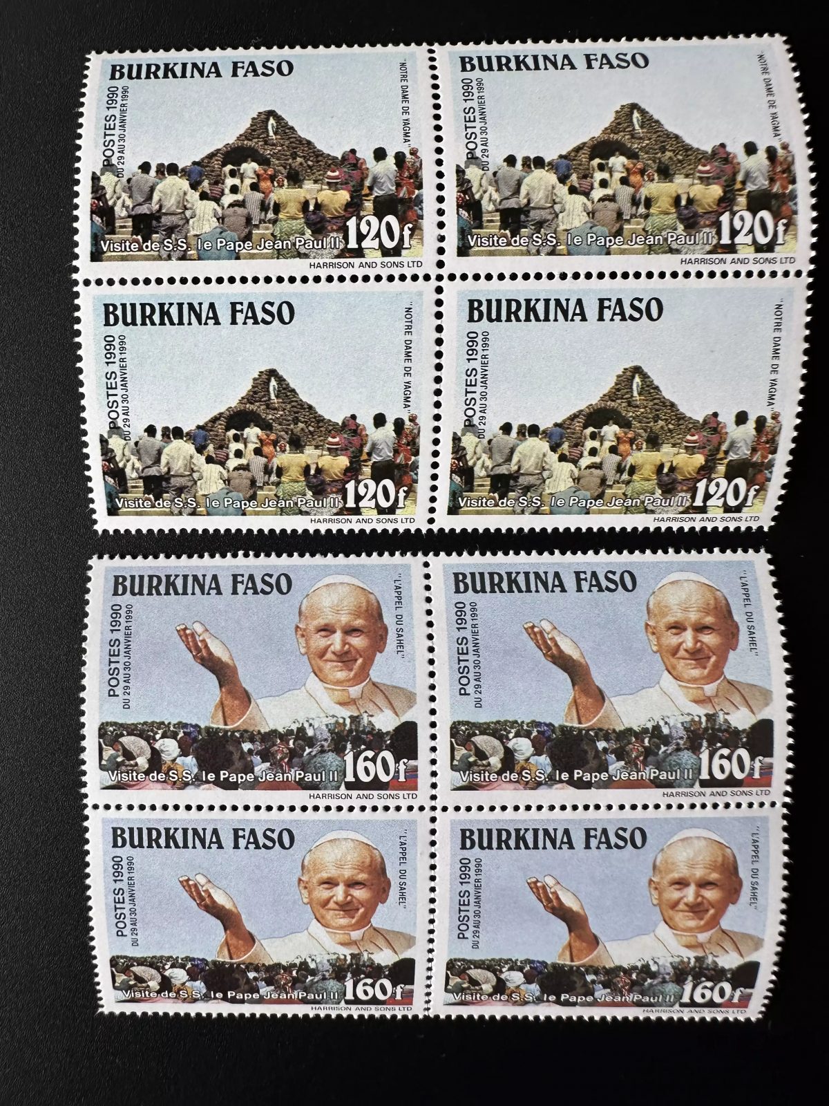 Burkina Faso 1990 Mi. 1222 - 1223 bloc 4 Visite S.S. Pape Jean Paul II Pope John