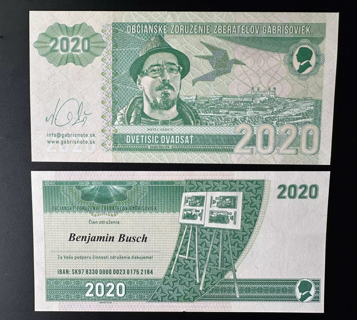 2020 Matej Gabris Gabrisoviek Gabrisnote UNC SPECIMEN ESSAY Tirage limité