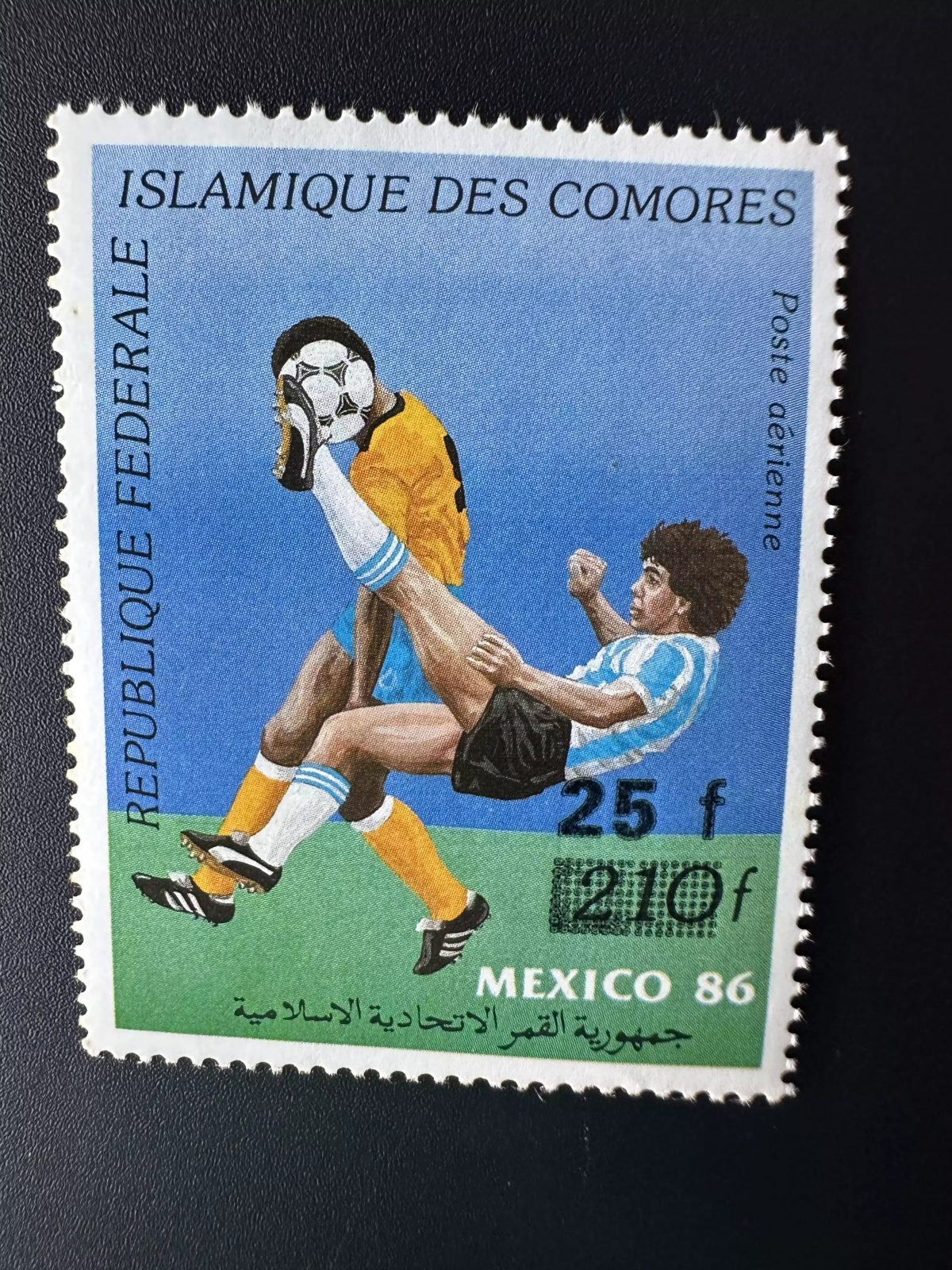 Comores 1992 / 1993 Mi. 1083 25F 210F Mexico Coupe Monde Football FIFA Surchargé