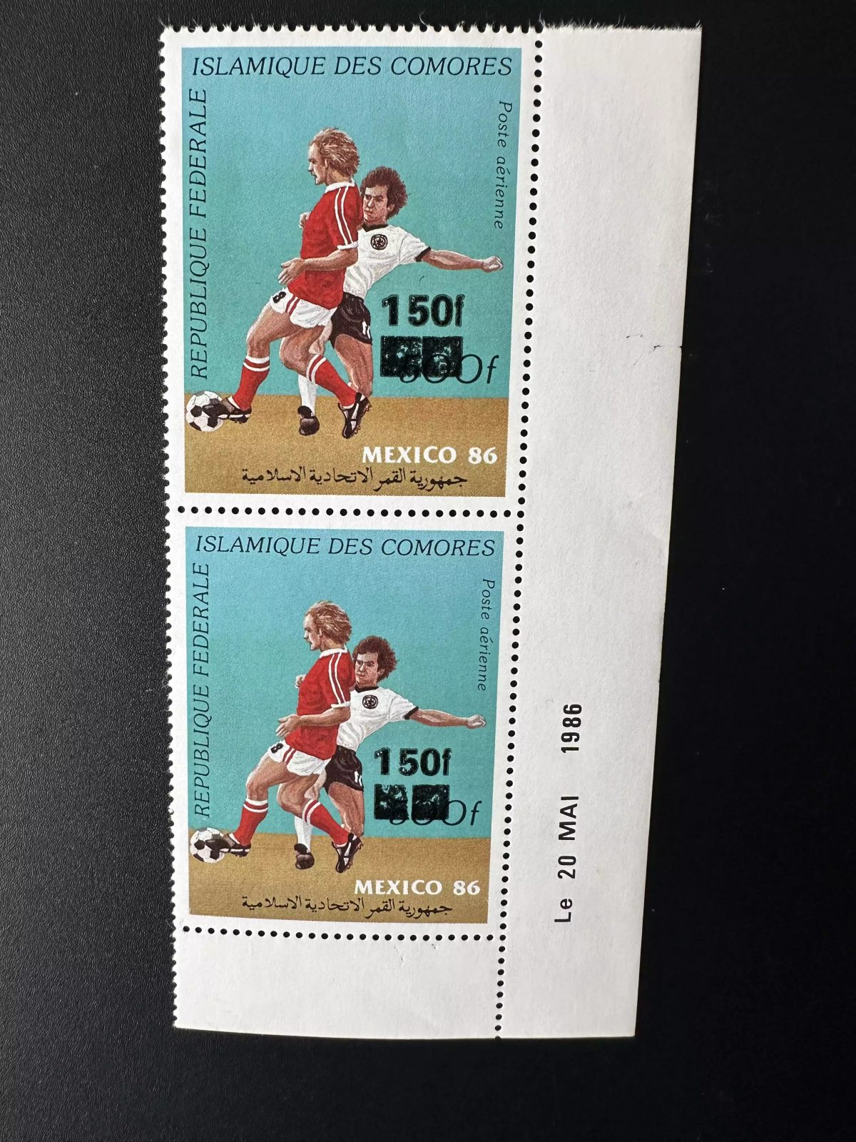 Comores 1994 / 1995 Mi. 1094 paire Mexico Coupe Monde Football FIFA Surchargé