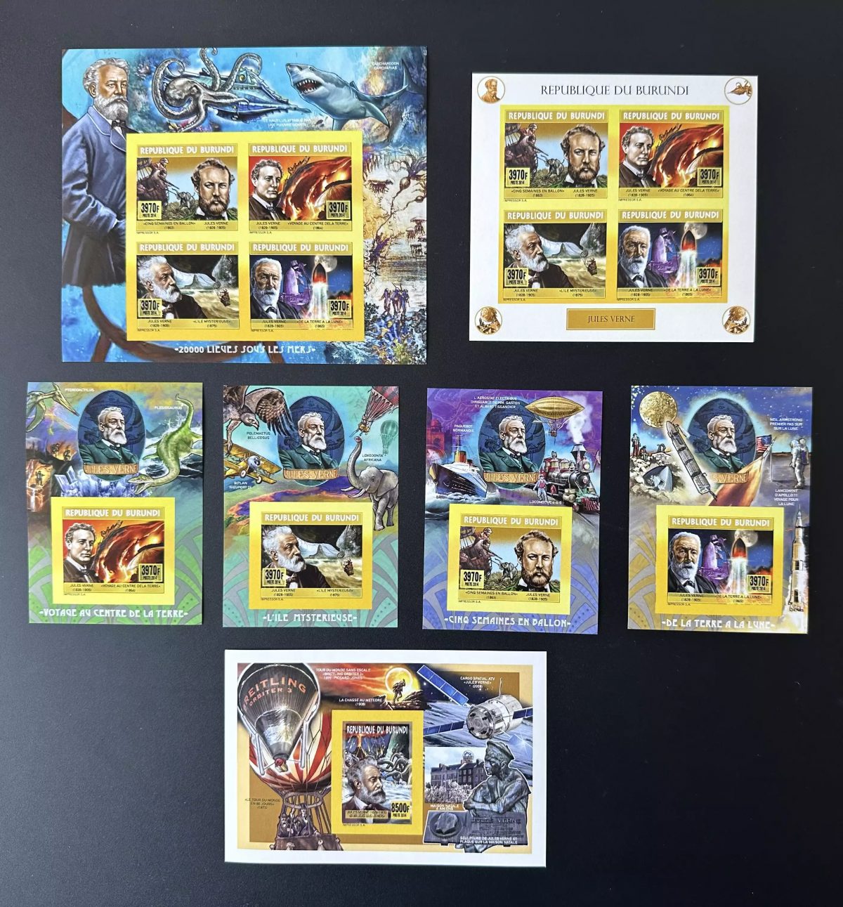 Burundi 2014/2015 Mi. 3532 - 3535 Bl. 529 532 IMPERF Jules Verne Space Requin