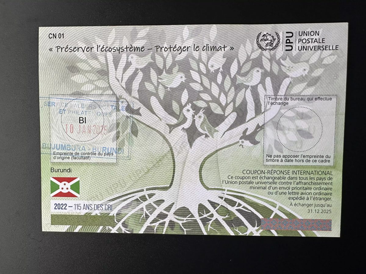 Burundi UPU 115 Jahre Weltpostverein Abidjan IRC Antwortschein CRI