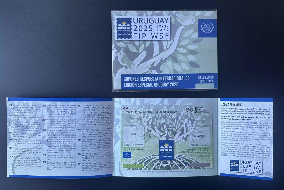 Spécimen folder Uruguay 2025 FIP Word Stamp exhibition UPU Abidjan Coupon IRC