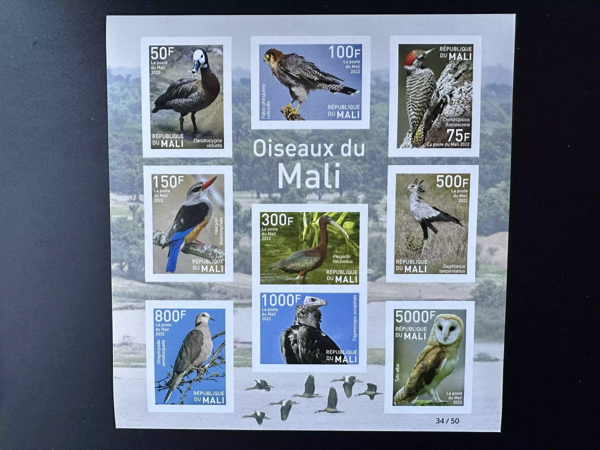 Mali 2022 ND Vögel Strauß Ente Greifvogel Adler Eule