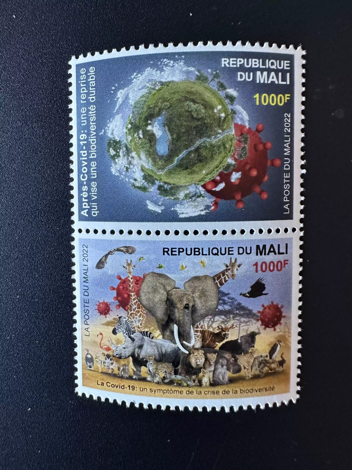 Mali 2022 Mi.? Wildlife COVID-19 biodiversity bird elephant monkey giraffe lion