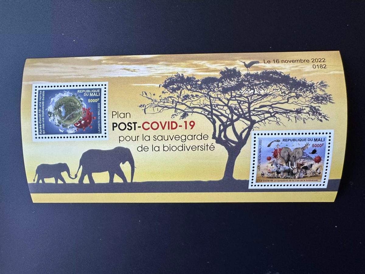 Mali 2022 Mi. Bl.? Wildlife COVID-19 biodiversity bird elephant monkey lion