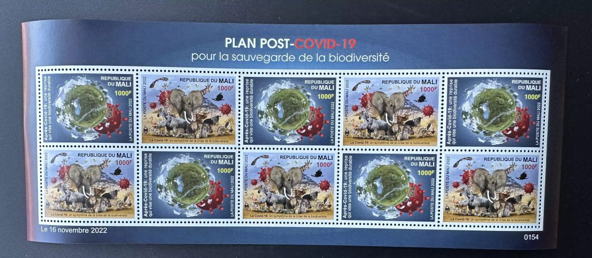 Mali 2022 Mi. ? M/S Faune COVID-19 biodiversité oiseau éléphant singe lion zèbre