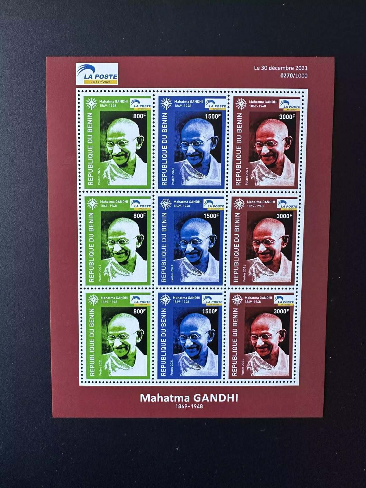 Benin 2021 Mi. 1692 - 1694 M/S sheet Mohandas Mahatma Gandhi India