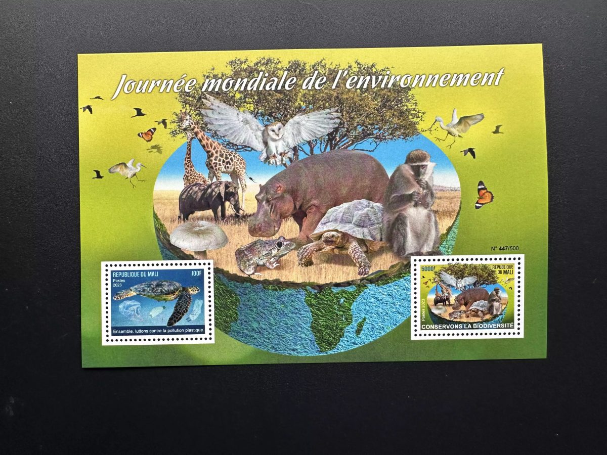 Mali 2023 Mi. Bl. ? Umwelt Fauna Vogel Schildkröte Eule Affe Pilz