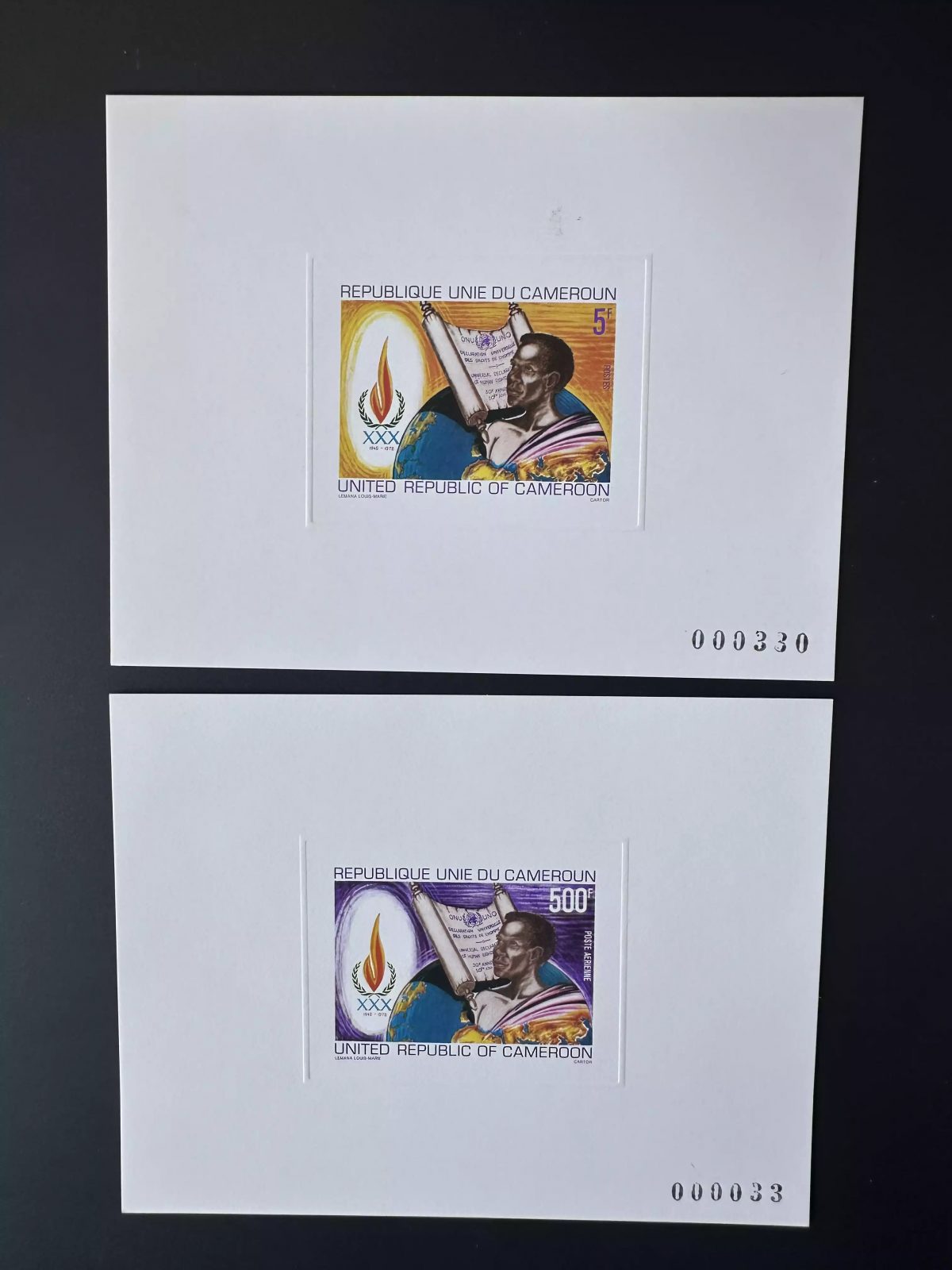 Cameroun 1979 Mi. 899 - 900 Epreuve Luxe Déclaration droits de l'Homme ONU