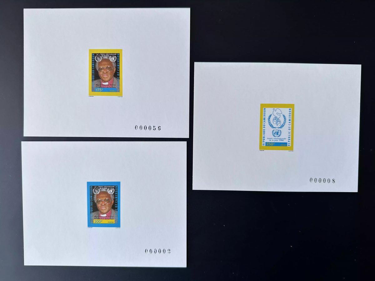 Cameroun 1986 Mi. 1135 - 1137 épreuve luxe Année Paix Desmond Tutu Oiseau bird