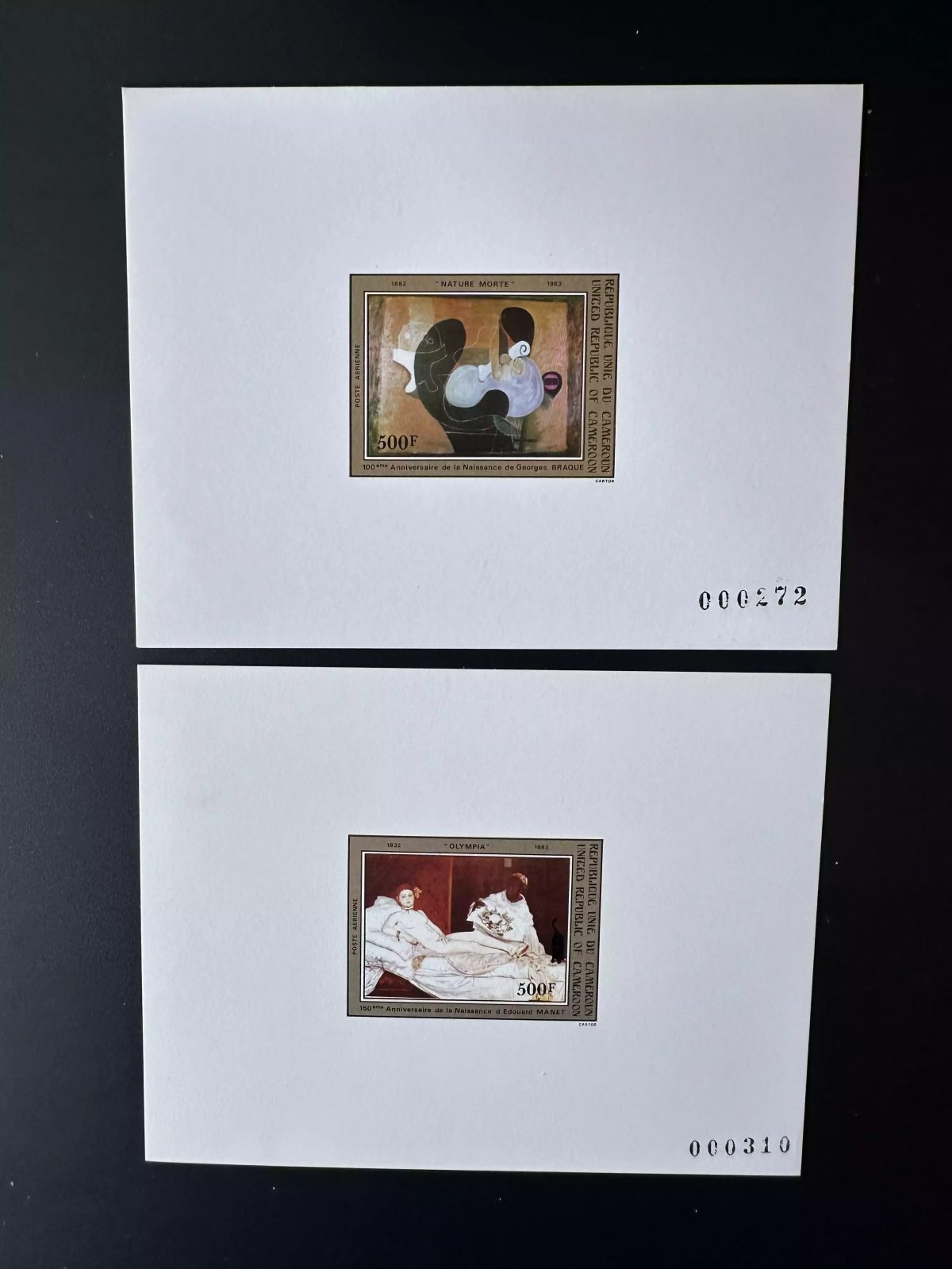 Cameroon 1982 Mi. 995 - 996 Luxury proof Edouard Manet Georges Braque Art Kunst